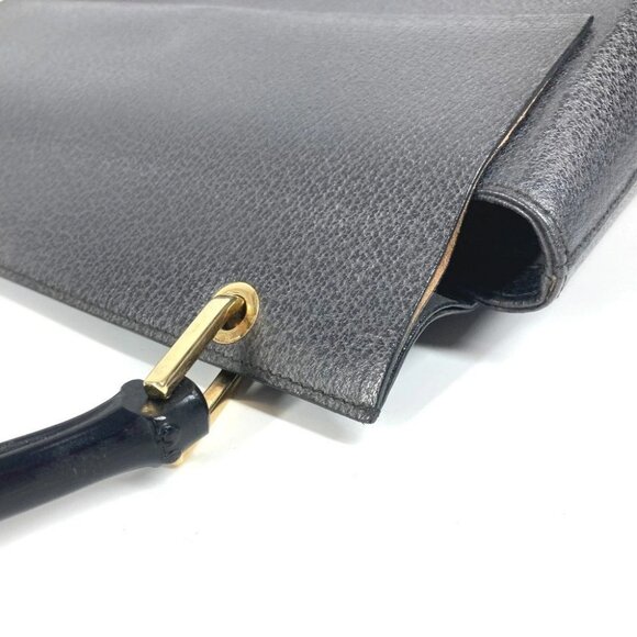 GUCCI 001・1118 vintage Bamboo Tote Bag Flap Hand Bag Leather gray - Picture 4 of 14